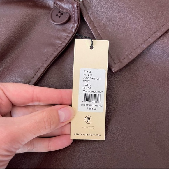 NEW Rebecca Minkoff Maxi Trench Faux Leather Coat Mahogany RM-214 Size Large NWT - Picture 3 of 7